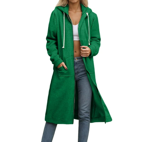 LEKDFST Womens Zip Up Hoodies Oversized Long Tunic Sweatshirts Casual Long Sleeve 2025 Fall Hoodie Jacket Coat Green L
