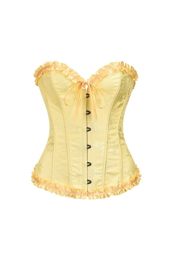 Yellow Lace Corset Tops for Women Overbust Floral Push Up Renaissance Corsets Body Shaping Belly Control Shapewear Bustier Tops S