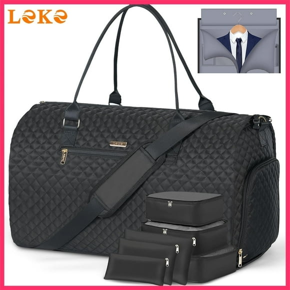 LEKE - Black diagonal quilted suit bag set with secondary upgrade