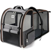 LEKE - Large Cat Backpack Carrier Expandable Pet Carrier Backpack for Small Dogs Medium Cats Fit Up to 18 Lbs, Dog Backpack Carrier, Foldable Puppy Backpack Carrier for Travel, Hiking,Grey