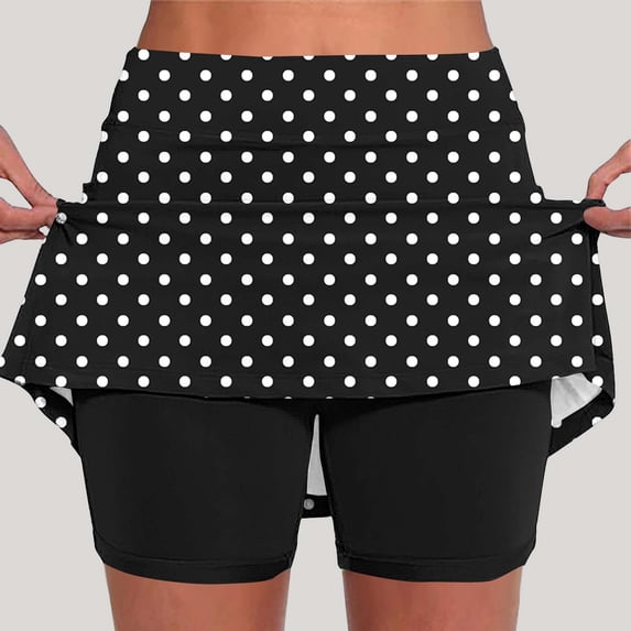 LEKEK Skorts for Woman High Waist Tummy Control Skorts Built-In Liner Slim Fit Polka Dot Shorts Summer Tennis Golf Running Gym Casual Wear