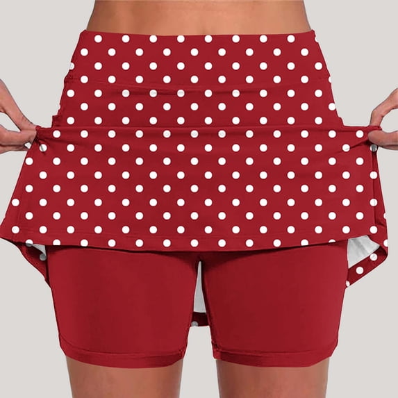 LEKEK Skorts for Woman High Waist Tummy Control Skorts Built-In Liner Slim Fit Polka Dot Shorts Summer Tennis Golf Running Gym Casual Wear