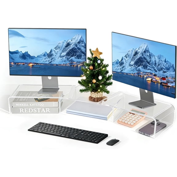 LEKETREE Acrylic Monitor Stand , Clear Monitor Stand for Desk, Computer Accessories for Home Office, Desk Organizer Shelf for Laptop, PC, Multi Media and more