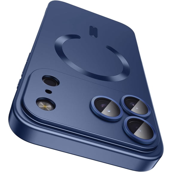 LEKEVO Magnetic for iPhone 17 Pro Case [Compatible with MagSafe][Built-in Camera Lens Protector] Slim Thin Soft Silicone Bumper Shockproof Metallic Luster Phone (Blue)