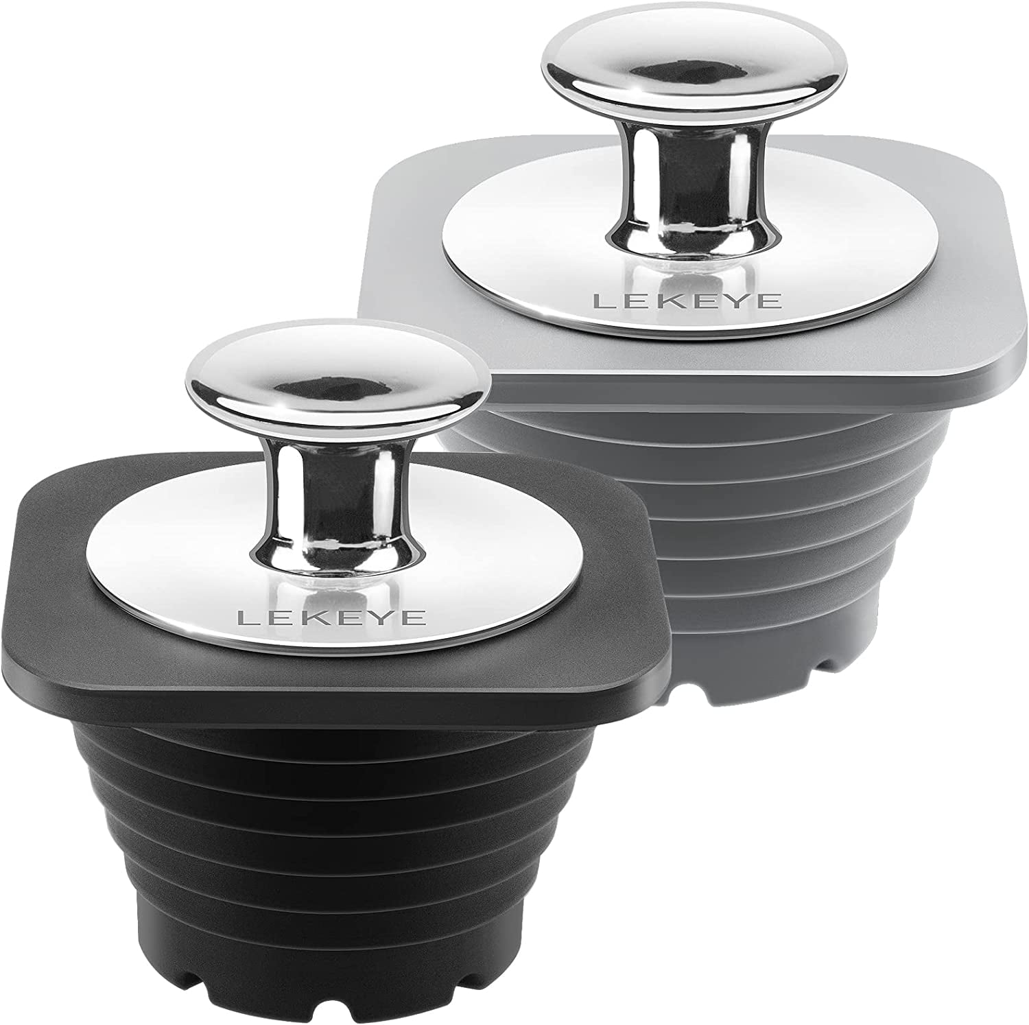 LEKEYE 2 Pack Universal Bath Plug, [Upgrade] Square Drain Stopper for Bathtub and Bathroom Sink