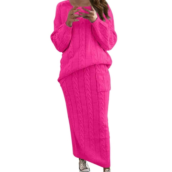 LEKODE 2 Piece Outfits Sweater Skirt Set Sweater Skirt Set Cable Knit Sweater Set Pencil Skirt for Women Sweatsuits Women 2 Piece Outfit Skirts for Women 2 Piece Sets for Women Summer Hot Pink 5xl