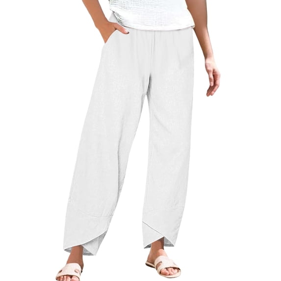 LEKODE Ankle Pants for Women Plus Size Pants Exercise Pants Lounge Pants Resort Wear for Women Barrel Pants Travel Pants Women Gym Clothes Soft Pants Slacks for Women White M