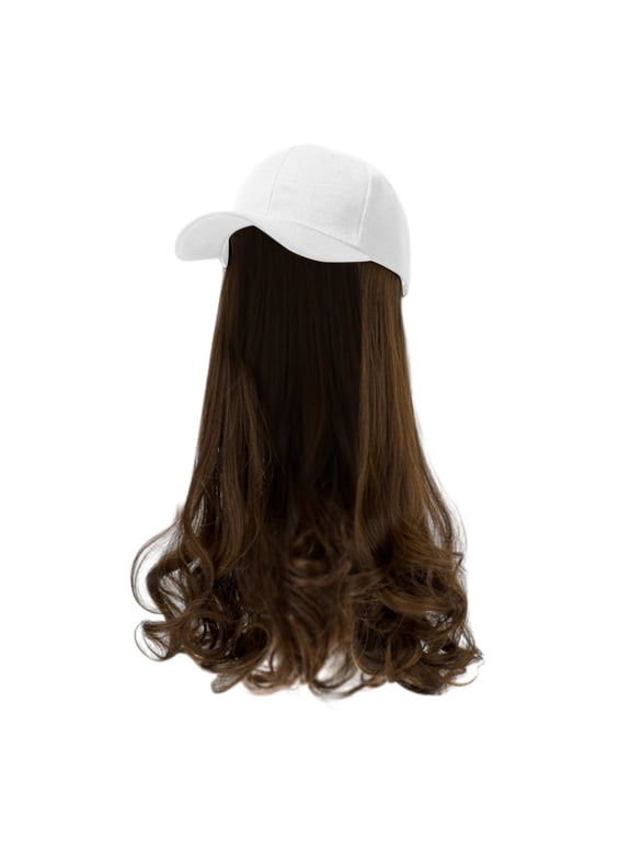 Baseball Cap with Hair Baseball Hats with Hair Attached Curly Wavy Cap Wig with Hair Extensions Adjustable Curly Baseball Hat Wig for Women F One Size