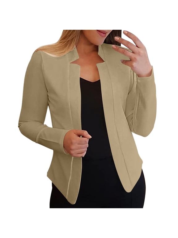 Blazers for Women Open Front Long Sleeve Notch Lape with Pockets Slim Fit Work Office Jacket Chaquetas De Mujer Oversized Blazers Stretch Slim Fit Business Casual Outfits for Women Brown S