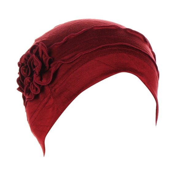 LEKODE Boho Bandeau Silk Hair Turban Head Caps for Men Satin Wrap Silk Cap for Hair Satin Lined Turban Cotton Head Scarf for Women Red S