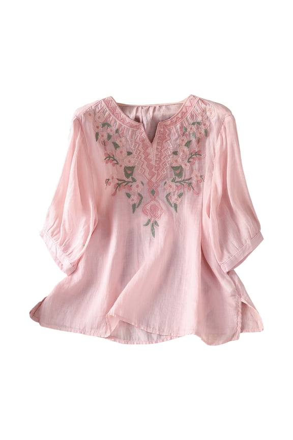 Boho Tops for Women Cotton Button Down Shirts for Women Loose Fit Tunic Oversized T-shirts Lightweight Linen Blouses Trendy Tops for Women 2026 Pink Xxxl