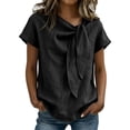 thumbnail image 1 of LEKODE Boho Tops for Women Cotton Vintage Tshirts Plus Size Tops Cotton Gauze Tops Short Sleeve Shirts Solid Summer Tops Loose Dressy Casual Blouse Summer Blouses for Women Black L, 1 of 5