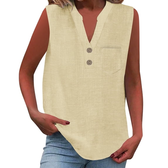 LEKODE Button Down Shirts for Women Sleeveless Tops V Neck Gauze Shirts Cotton Blouses Linen Shirts Mexican Shirts Casual Shirts Plus Size Casual Blouse Boho Tops Beach Vacation Outfits Yellow S