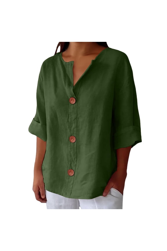 Button Down Shirts for Women Tunic Tops Loose Beach Vacation Outfits Tunic Tops Button Tops Womens Linen Shirts classy shirts for women Resort Beach Vacation Outfits v Neck Green L