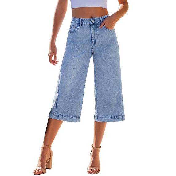 LEKODE Capris Pants for Women Wide Leg Jeans Pants for Women Plus Size Pants Paperbag Pant Tapered Pants Wide Leg Jeans for Women Mom Jeans Baggy Jeans Light Blue L