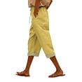 thumbnail image 1 of LEKODE Capris Pants for Women Cotton Linen Casual Summer Straight Wide Leg Loose Drawstring Elastic Cropped Trouser Yellow L, 1 of 6