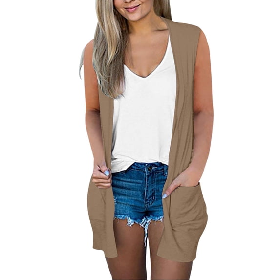 LEKODE Casual Open Front Knit Duster Vest Women Sleeveless Mid Length Loose Fit Daily Layering Outerwear Coffee 2XL