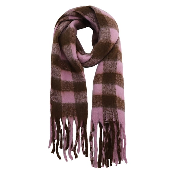 LEKODE Christmas Festive Knit Long Wrap Scarf for Adults, Reversible Cold‑Weather Neck Warmer for Holiday Parties and Everyday Winter Outfits H Pink One Size