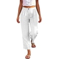 thumbnail image 1 of LEKODE Cotton Linen Pants Women High Waisted Straight Leg Lounge Pants Vacation Beach Trousers Summer Versatile Trousers White 3XL, 1 of 5