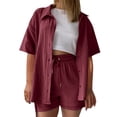 thumbnail image 1 of LEKODE Cotton Linen Short Sets 2 Piece Button Down Short Sleeve Shirts Cute Shorts Beach Vacation Lounge Matching Outfits Wine M, 1 of 6