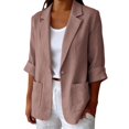 thumbnail image 1 of LEKODE Cotton Linen Single Button Notched Lapel Loose Fit 3/4 Cuffed Sleeve Womens Casual Suit Outerwear Rose Gold XL, 1 of 6
