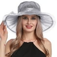 thumbnail image 1 of LEKODE Derby Hats for Women 2026 Women's Elegant Organza Fascinator Sun Hat for Church, Tea Party, Weddings Hats White One Size, 1 of 2