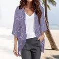 thumbnail image 1 of LEKODE Everyday Beach Swim Vacation Outer Kimono Shrug Womens 3/4 Flare Bell Sleeve Open Front Mid Length Thin Solid Sheer Chiffon Layering Cardigan Purple 2XL, 1 of 5
