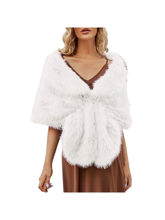 Faux Fur Shawl Shawls and Wraps for Evening Dresses Shawl for Dress Poncho for Women Womens Poncho Capelets for Women Poncho White One Size
