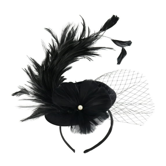 LEKODE Feather Headband Fascinator Hat Tea Party Hat Tea Party Fascinators for Women Fancy Hats for Women High Tea Hats for Women Ladies Hats Black One Size