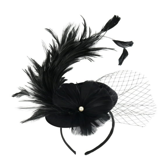 LEKODE Feather Headband Fascinator Hat Tea Party Hat Tea Party Fascinators for Women Fancy Hats for Women High Tea Hats for Women Ladies Hats Black One Size