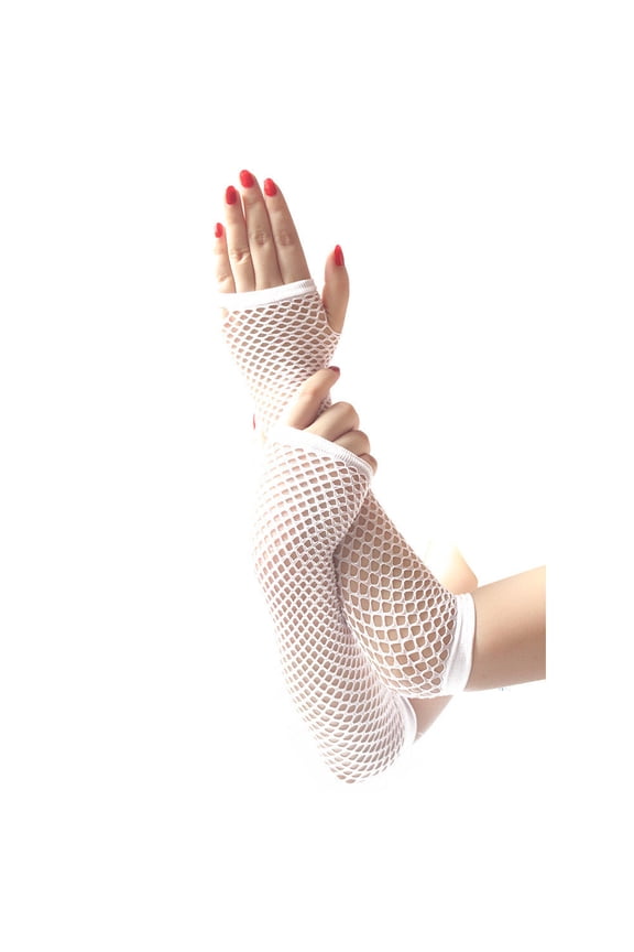 Fishnet Arm Sleeves Goth Gloves Lone Fishnet Gloves Neon Gloves Mesh Goth Punk 80s Scene Accessories Fingerless Fish Net Arm Sleeves Mesh Gloves for Women Punk Gloves White Nylon