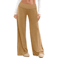 thumbnail image 1 of LEKODE Fold Over Yoga Pants for Women Low Rise Wide Leg Cute Flare Sweatpants Athletic Workout Cotton Flare Leggings Khaki L, 1 of 7