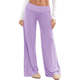 thumbnail image 1 of LEKODE Fold Over Yoga Pants for Women Low Rise Wide Leg Cute Flare Sweatpants Athletic Workout Cotton Flare Leggings Light Violet M, 1 of 7