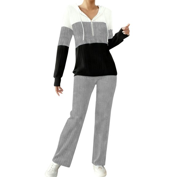 LEKODE Going Out Set Baggy Sweater Fall Sets for Women Comfy Sets Casual Set Long Sleeve Tops for Women's Athletic Clothing Sets Gray M