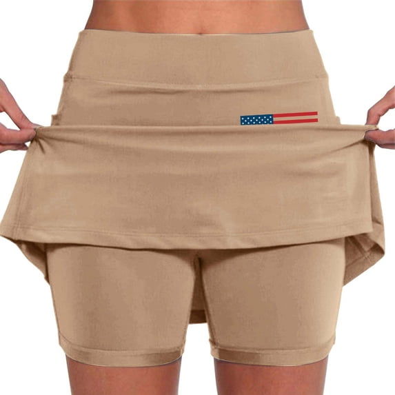 LEKODE Golf Skirts for Women with Pockets Plus Size Skorts Running Skirt Athletic Inner Shorts Tennis Skirt Board Skirt Bike Shorts Skirt with Shorts Underneath Hiking Skirt Dressy Causal Beige M