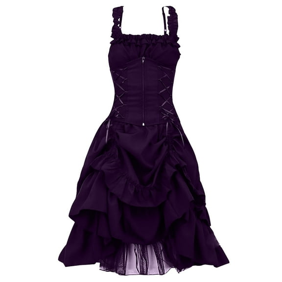 LEKODE Gothic Dresses for Women Renaissance Dress Women Steampunk Dress Cocktail Dresses Mini Dress Fall Wedding Guest Dresses Long Dress Purple 5xl