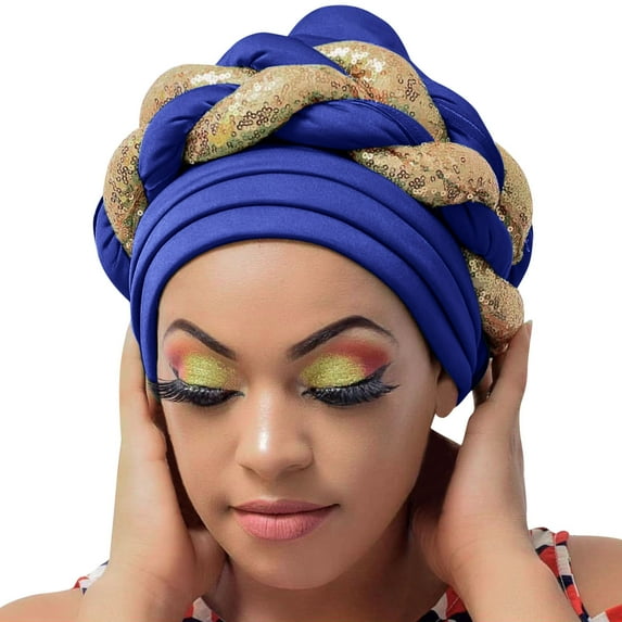 LEKODE Hair Wrap Head Wraps Turbans for Women Fashion Extra Large Hair Towel Beanie Hats for Women Satin Lined Hats Men Hair Cap Blue One Size