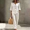 thumbnail image 1 of LEKODE Halter Neck Linen Set for Women 2 Piece Sets Ruffle Tops Pants Set Short Sleeves V Neck Lounge Sets for Women Flowy Set Plus Size Slim Fit Top Gauze Shirts Dressy Casual White L, 1 of 5