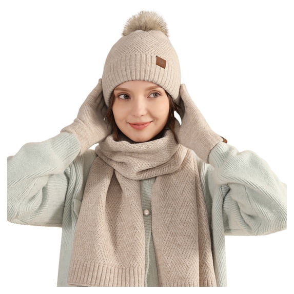LEKODE Hat Gloves Scarf Set Women Warm Sets for Women Womens Beanies for Winter Cotton Scarves for Women Winter Gloves Men Womens Scarves Winter Hat Women Khaki One Size