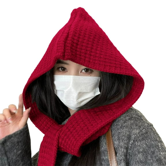 LEKODE Hooded Shawl Thick Shawl Long Scarves for Women Bufandas Para Mujer Scarfs for Women's Scarves Winter Scarves for Women Red One Size