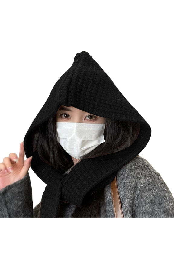 Hooded Shawl Thick Shawl Long Scarves for Women Cotton Scarf Woman Scarf Wraps for Women Womens Scarf Black One Size