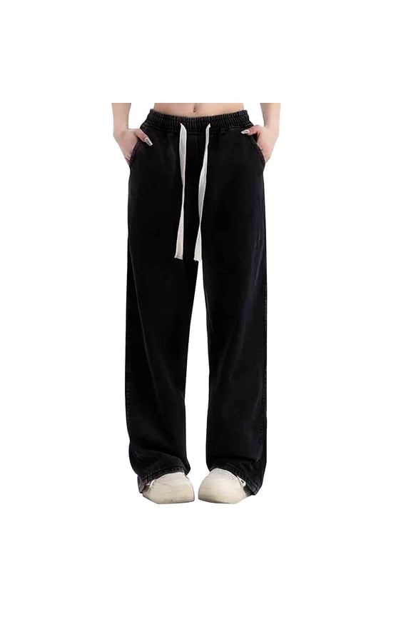 Jeans Mom Jeans Workout Pants Pull on Pants Elastic Waist Jeans for Women Dress Pants Women Sweatpant Jeans Boho Pants Plus Size Jeans Ripped Jeans Womens Wide Leg Jeans Black 1 L