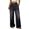 thumbnail image 1 of LEKODE Jeans Workout Clothes for Women Comfy Pants Women Stretch Pants for Women Mom Jeans Palazzo Pants for Women Boho Pants Baggy Pants Women's Straight Leg Jeans Black L, 1 of 6