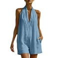 thumbnail image 1 of LEKODE Jumpsuits Rompers Linen Cotton Jumpsuits Travel Jumpsuits for Women Loose Overalls Halter Jumpsuits for Women Sleeveless Jumpsuits Short Rompers Womens Vacation Outfits Sky Blue L, 1 of 5