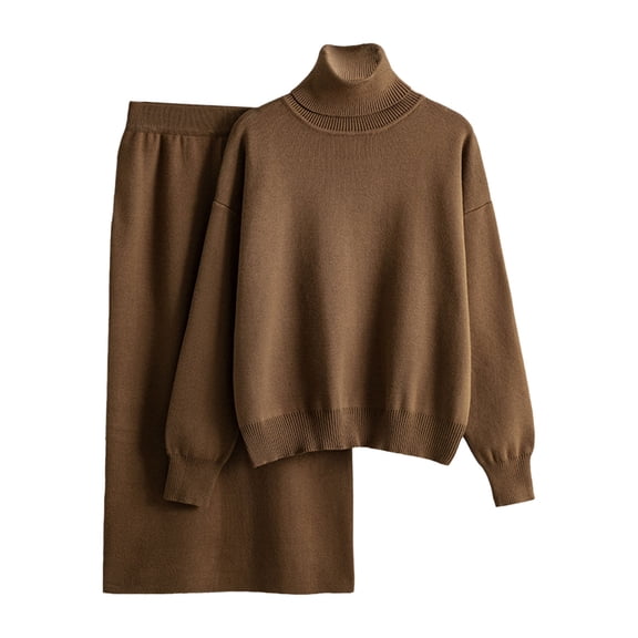 LEKODE Knit Sets Two Piece Women 2 Piece Maxi Skirt Sets for Women Striped Sweater Dress 2 Piece Sets for Women Long Skirts for Women 2 Piece Outfits Sets Pencil Skirt for Women Coffee One Size