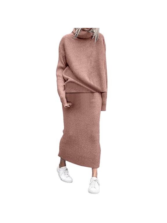 Knit Sets Two Piece Women Knit Maxi Skirt Midi Skirt Set Womens Skirt Skirts for Women Long Skirts for Women Fall Outfits Pink M