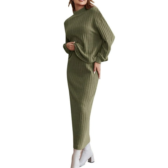 LEKODE Knit Sets Two Piece Women Skirt and Top Set for Women Long Skirt Sets Pencil Skirt for Women 2 Piece Sets for Women Summer Fall Outfits Two Piece Sets for Women Green M