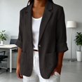 thumbnail image 1 of LEKODE Ladies 3/4 Roll Cuff Loose Outer Blazer, Cotton Linen Single Button Notched Lapel Style with Dual Front Pockets Spring Summer Casual Suit Top Dark Gray 5XL, 1 of 7