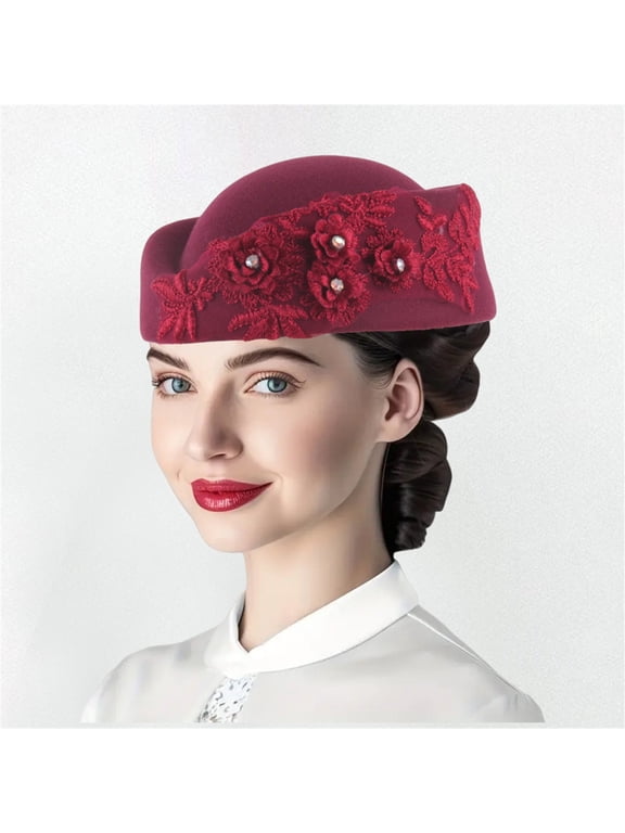 Ladies' hats Color Jazz Hats wedding hats Classic Wide Brim Lightweight Packable kentucky derby hats for women Classic Plain vintage hats for women Vintage Trendy Bucket Hat Wine M