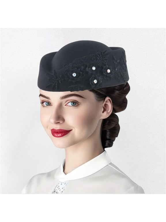 Ladies' hats derby hats for women Classic Wide Brim cloche hats kentucky derby hats for women wedding hats women hats for church British Felt hat Costume Accessory round hat Black M
